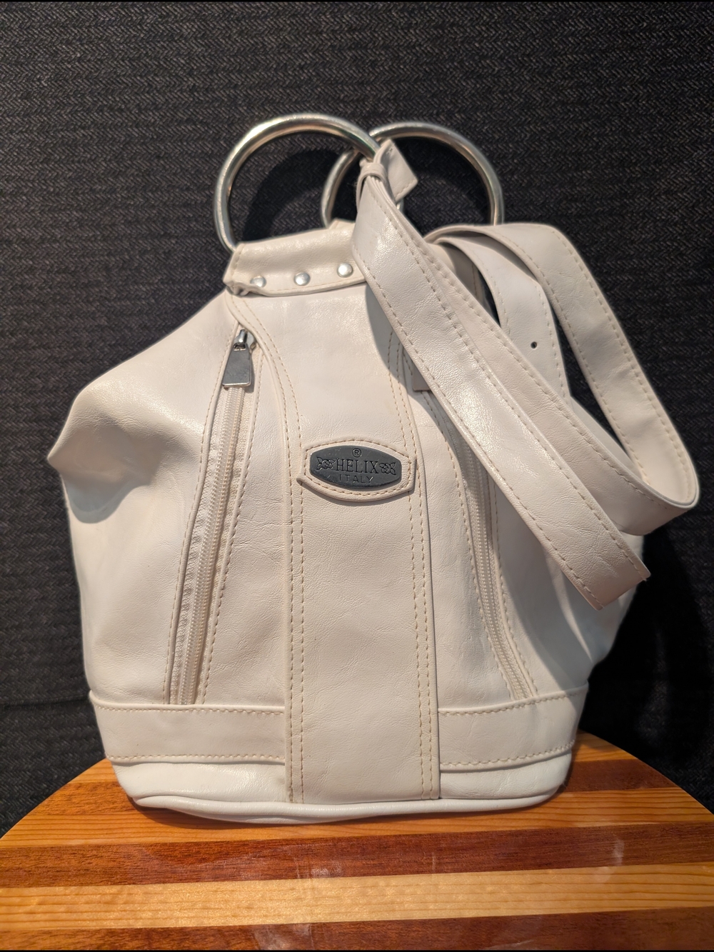 Vintage HELIX ITALY Convertible White Leather Backpack Sling Purse